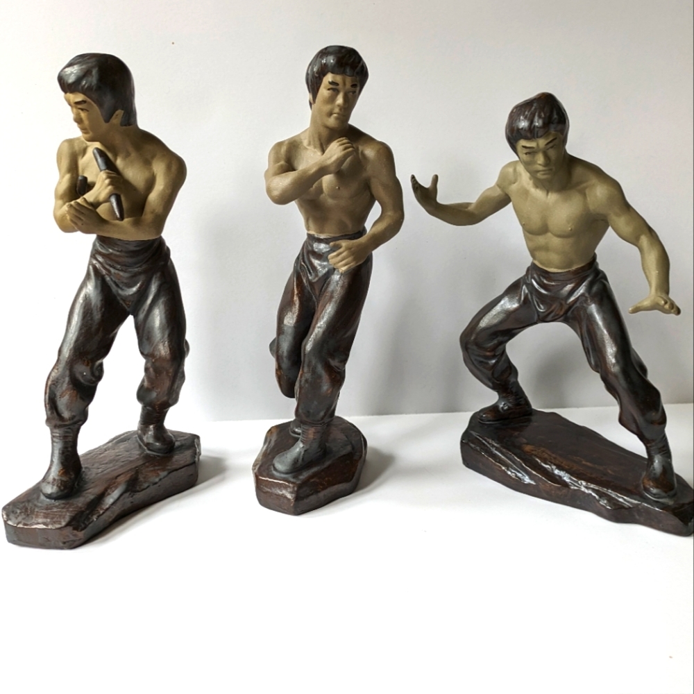 Bruce Lee Vintage Ceramic Clay Statues Set of 3